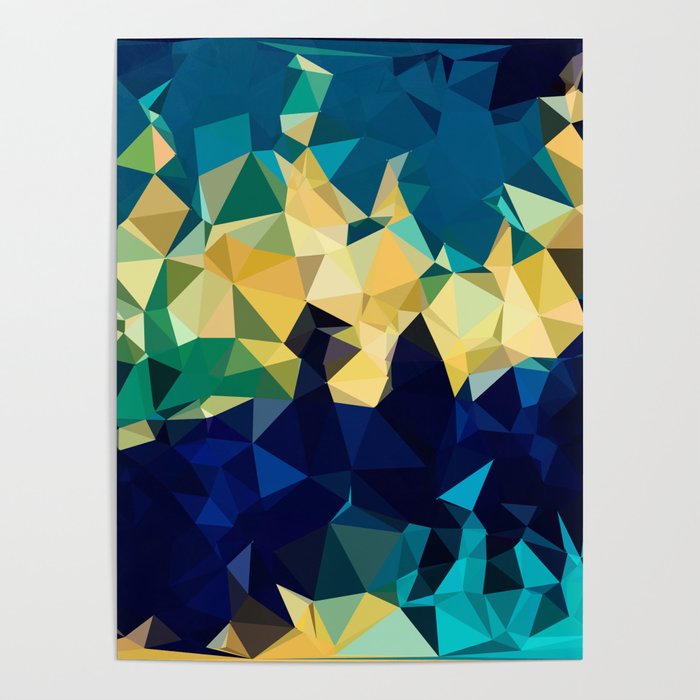 Blue Gold New Poly Wave Geometric Triangles  Poster Gallery Image 1