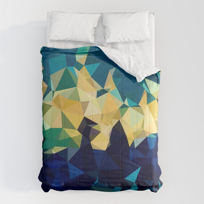 Blue Gold New Poly Wave Geometric Triangles  Comforter Gallery Image 1