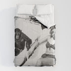 Lady and Chimp Sunbathing, Black and White, Vintage Art Comforter Gallery Image 6