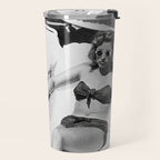 Lady and Chimp Sunbathing, Black and White, Vintage Art Travel Mug Gallery Image 2
