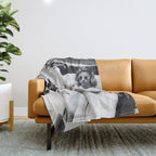 Lady and Chimp Sunbathing, Black and White, Vintage Art Throw Blanket Gallery Image 1