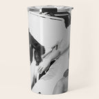 Lady and Chimp Sunbathing, Black and White, Vintage Art Travel Mug Gallery Image 1