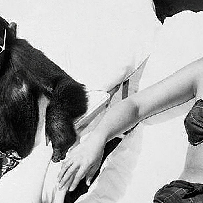 Lady and Chimp Sunbathing, Black and White, Vintage Art Coffee Mug Gallery Image 2