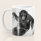 Lady and Chimp Sunbathing, Black and White, Vintage Art Coffee Mug Gallery Image 3