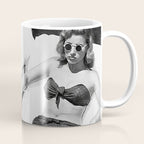 Lady and Chimp Sunbathing, Black and White, Vintage Art Coffee Mug Gallery Image 1