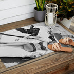 Lady and Chimp Sunbathing, Black and White, Vintage Art Outdoor Rug Gallery Image 2