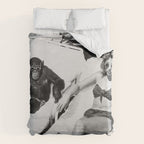 Lady and Chimp Sunbathing, Black and White, Vintage Art Duvet Cover Gallery Image 6