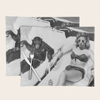 Lady and Chimp Sunbathing, Black and White, Vintage Art Placemat Gallery Image 1