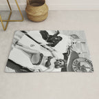 Lady and Chimp Sunbathing, Black and White, Vintage Art Rug Gallery Image 1
