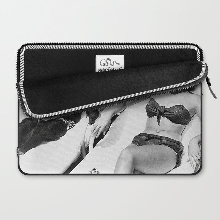 Lady and Chimp Sunbathing, Black and White, Vintage Art Laptop Sleeve Gallery Image 2