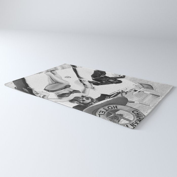 Lady and Chimp Sunbathing, Black and White, Vintage Art Rug Gallery Image 3