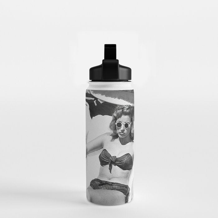 Lady and Chimp Sunbathing, Black and White, Vintage Art Water Bottle Gallery Image 2