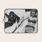 Lady and Chimp Sunbathing, Black and White, Vintage Art Laptop Sleeve Gallery Image 1