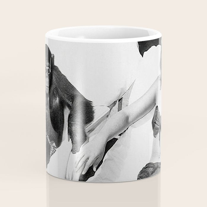 Lady and Chimp Sunbathing, Black and White, Vintage Art Coffee Mug Gallery Image 4