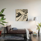 Lady and Chimp Sunbathing, Black and White, Vintage Art Wood Wall Art Gallery Image 2