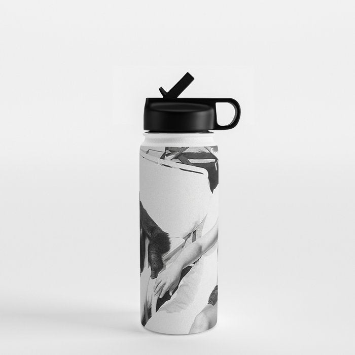 Lady and Chimp Sunbathing, Black and White, Vintage Art Water Bottle Gallery Image 1