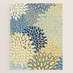 Floral Print, Yellow, Gray, Blue, Teal Jigsaw Puzzle Gallery Image 1