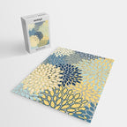 Floral Print, Yellow, Gray, Blue, Teal Jigsaw Puzzle Gallery Image 2