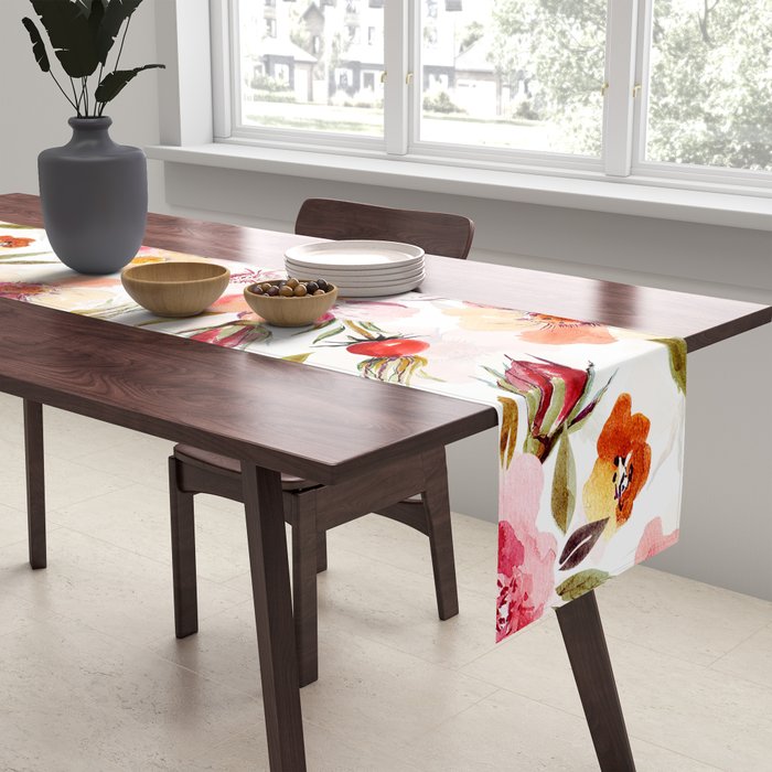 Hygge Watercolor Midsummer Dogroses Pattern  Table Runner Gallery Image 2