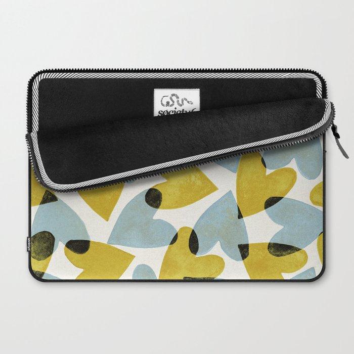 Linocut Hearts / Blue & Yellow Laptop Sleeve Gallery Image 2