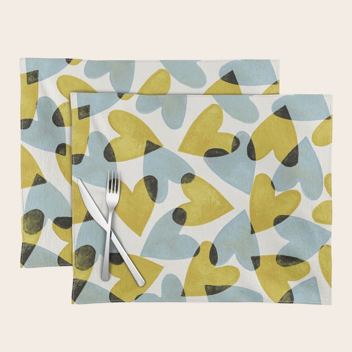 Linocut Hearts / Blue & Yellow Placemat Gallery Image 1