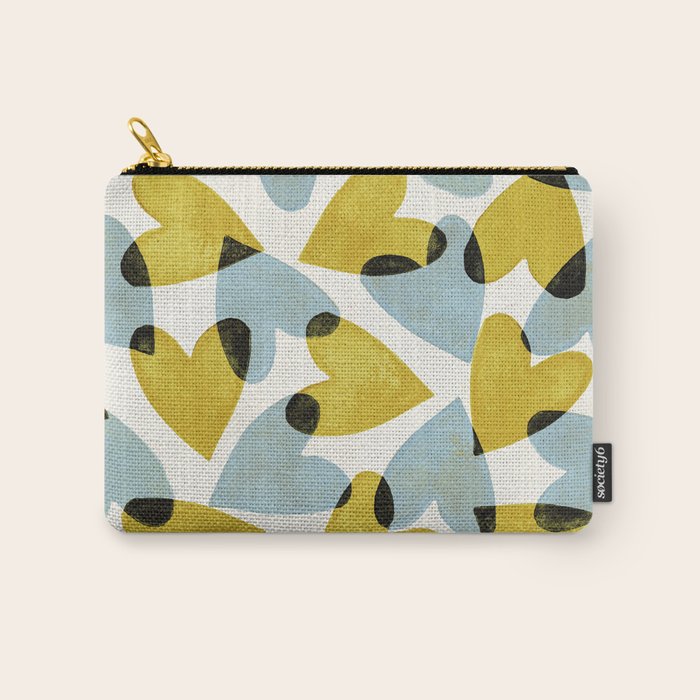 Linocut Hearts / Blue & Yellow Carry All Pouch Gallery Image 1