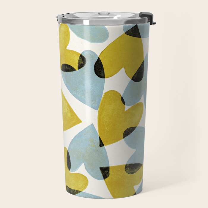 Linocut Hearts / Blue & Yellow Travel Mug Gallery Image 2