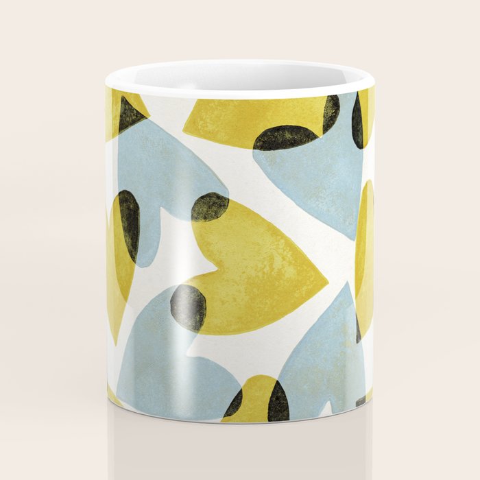 Linocut Hearts / Blue & Yellow Coffee Mug Gallery Image 4