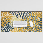Floral Prints, Abstract Art, Navy Blue and Mustard Yellow, Desk Mat Gallery Image 1