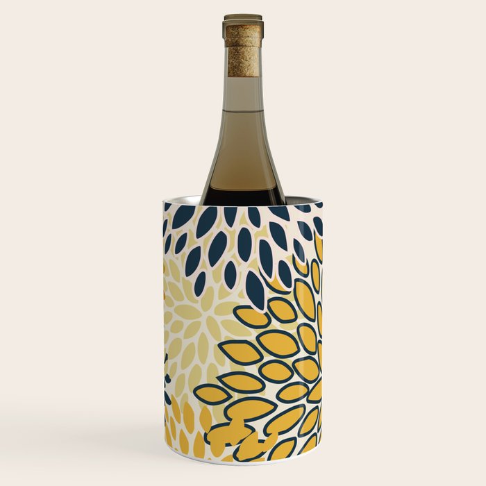 Floral Prints, Abstract Art, Navy Blue and Mustard Yellow, Wine Chiller Gallery Image 1
