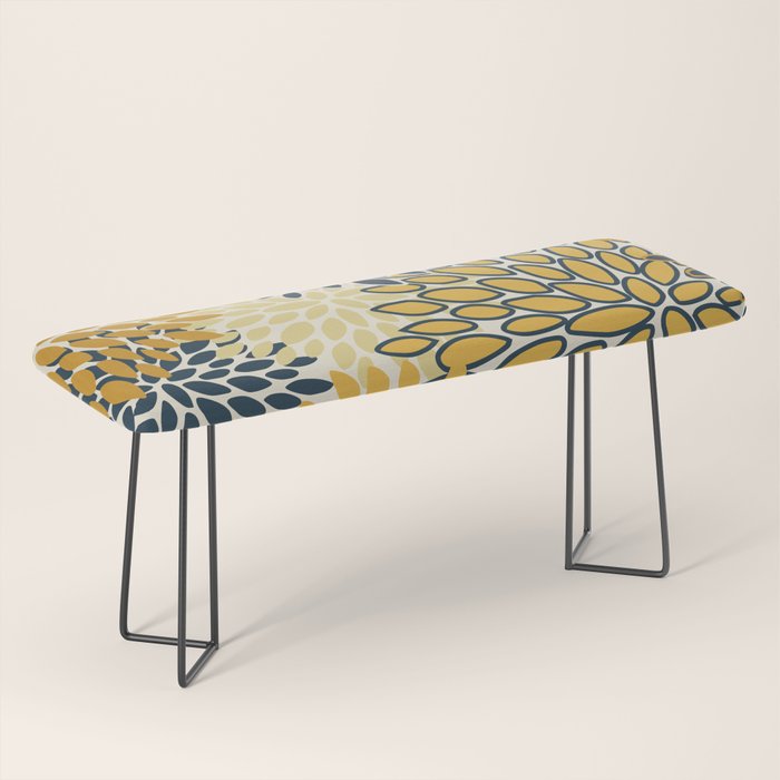 Floral Prints, Abstract Art, Navy Blue and Mustard Yellow, Bench Gallery Image 1