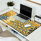 Floral Prints, Abstract Art, Navy Blue and Mustard Yellow, Desk Mat Gallery Image 2