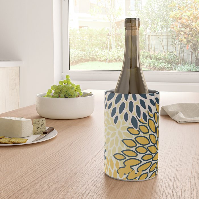Floral Prints, Abstract Art, Navy Blue and Mustard Yellow, Wine Chiller Gallery Image 4
