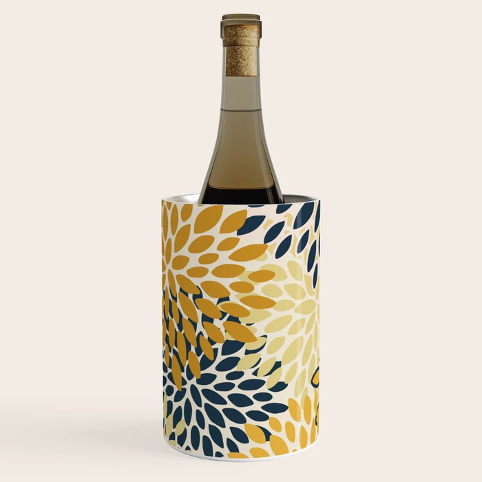 Floral Prints, Abstract Art, Navy Blue and Mustard Yellow, Wine Chiller Gallery Image 2