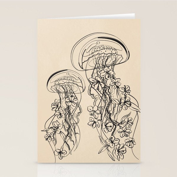 Minimal Floral Jellyfishes 1 Stationery Card Gallery Image 1