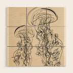 Minimal Floral Jellyfishes 1 Wood Wall Art Gallery Image 1