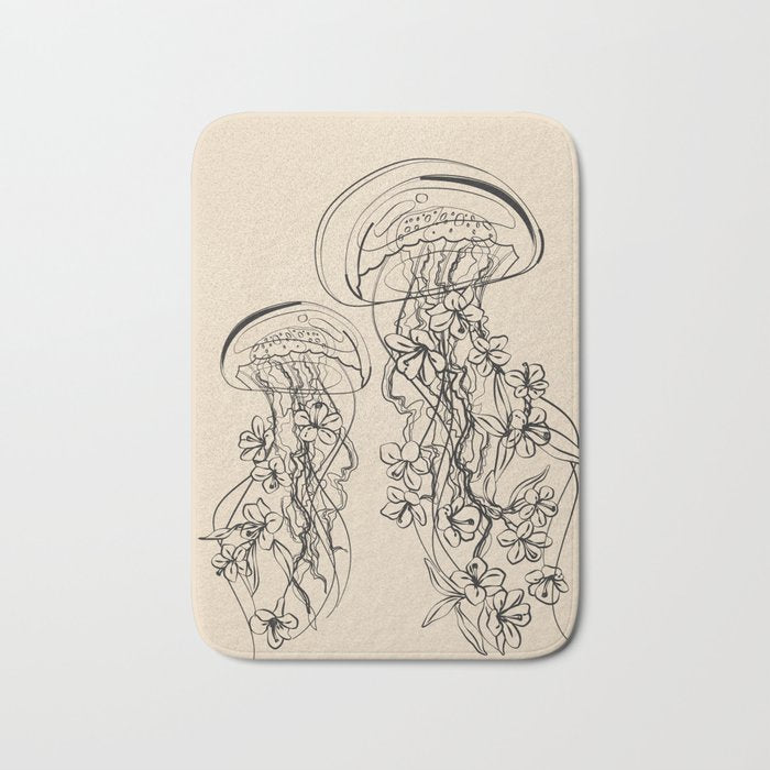 Minimal Floral Jellyfishes 1 Bath Mat Gallery Image 1