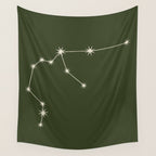 Aquarius Zodiac Star Constellation Line Art Moss Green Wall Tapestry Gallery Image 4