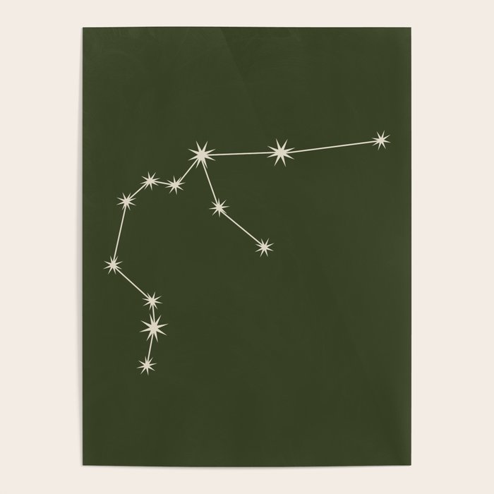 Aquarius Zodiac Star Constellation Line Art Moss Green Poster Gallery Image 4