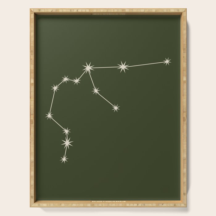 Aquarius Zodiac Star Constellation Line Art Moss Green Serving Tray Gallery Image 1