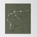 Aquarius Zodiac Star Constellation Line Art Moss Green Throw Blanket Gallery Image 2