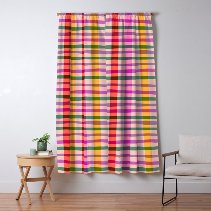 Wobbly Colorful Gingham Pattern Window Curtain Gallery Image 1