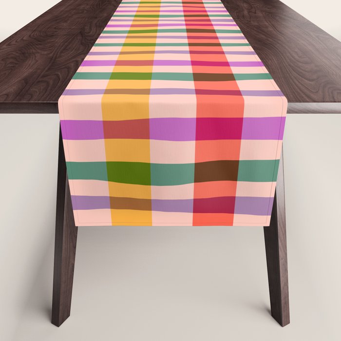 Wobbly Colorful Gingham Pattern Table Runner Gallery Image 1