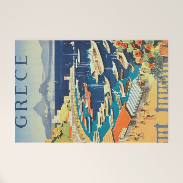 Greece Mid Century Travel Poster Welcome Mat Gallery Image 1