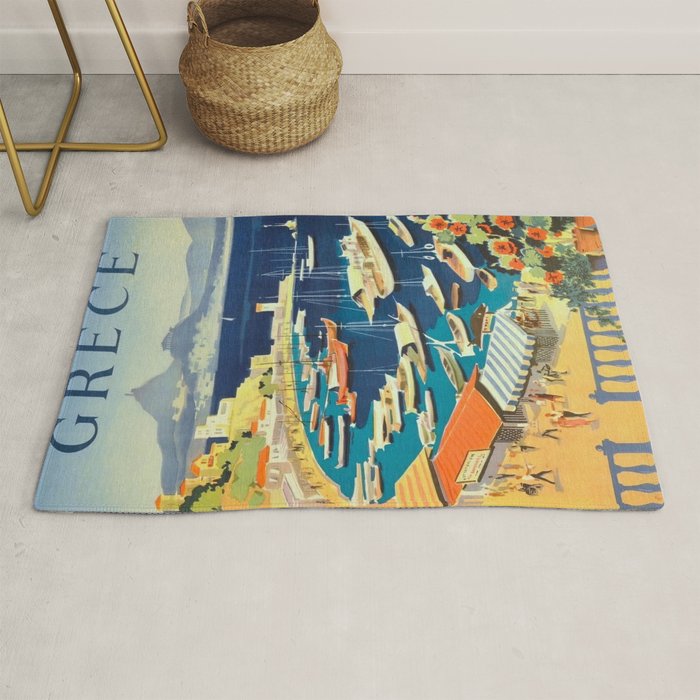 Greece Mid Century Travel Poster Rug Gallery Image 1