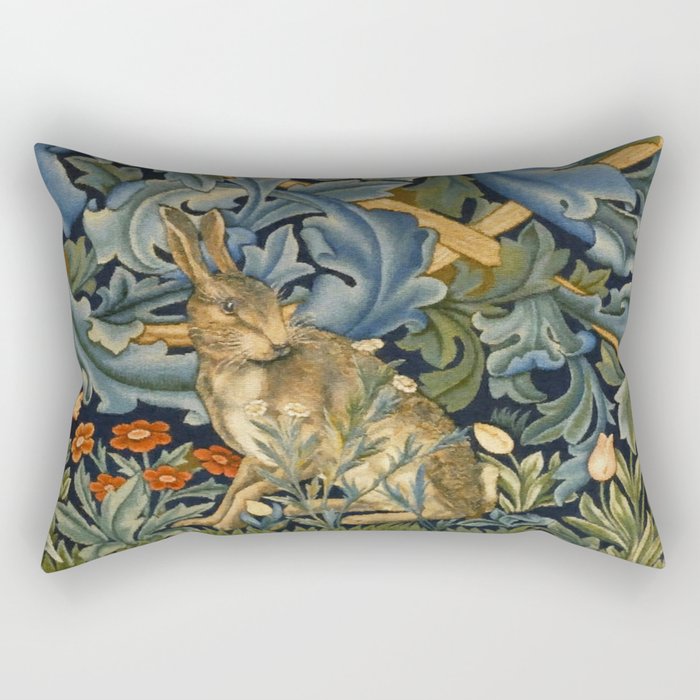 William Morris Forest Rabbit , Morris Floral Rectangular Pillow