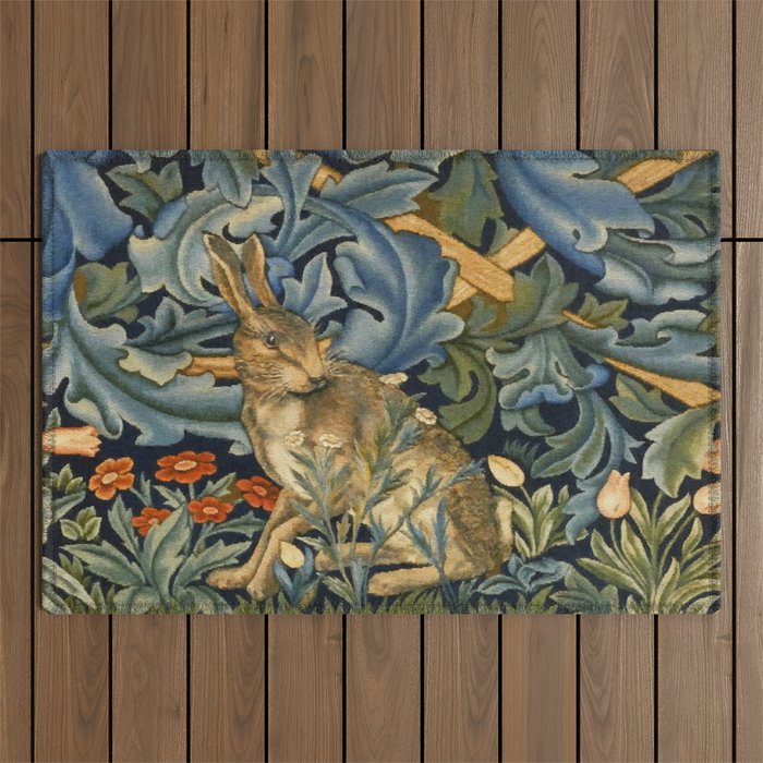 William Morris Forest Rabbit , Morris Floral Outdoor Rug Gallery Image 1