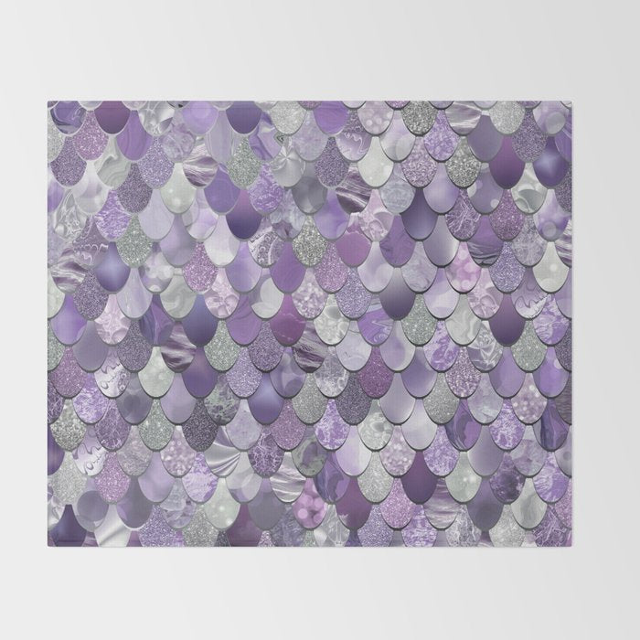 Mermaid Purple and Silver Throw Blanket Gallery Image 2
