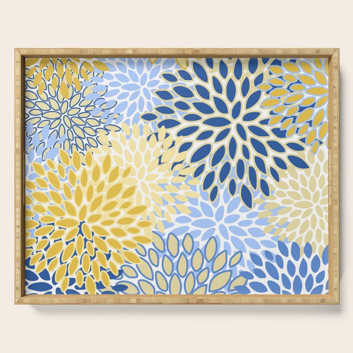 Modern, Floral Prints, Summer, Yellow and Blue Serving Tray Gallery Image 1