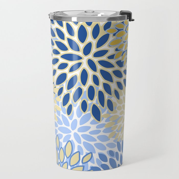 Modern, Floral Prints, Summer, Yellow and Blue Travel Mug Gallery Image 2